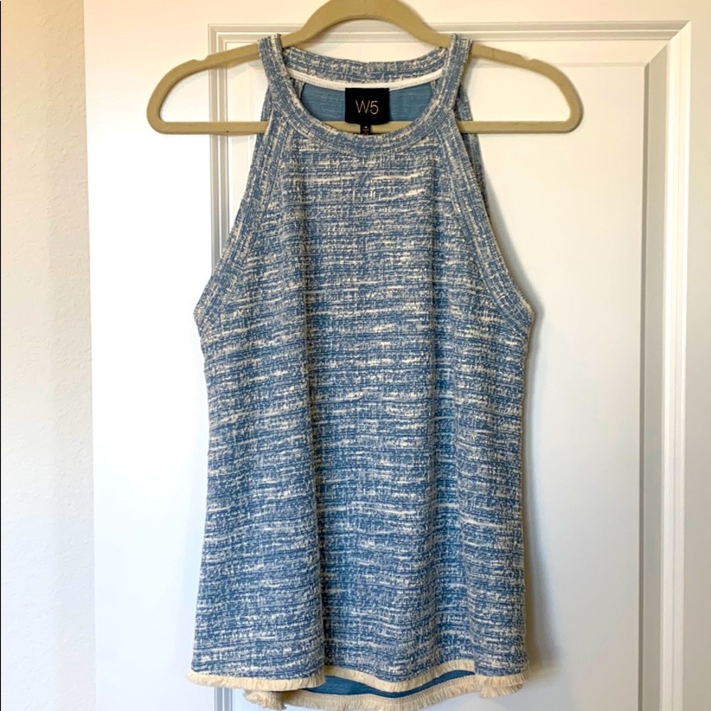 W5 Brand- Beautiful White and Blue Weave Knit Top